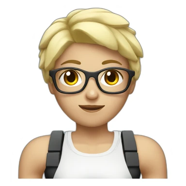White Sports Girl with short blonde hair glasses holding dumbbell sticker