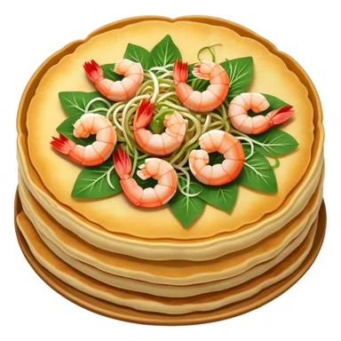 Cinematic Realistic B√°nh x√®o Dish Emoji, depicted as a crispy Vietnamese pancake filled with shrimp, pork, and bean sprouts rendered with dynamic textures and vibrant, appetizing lighting. sticker