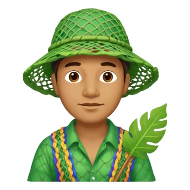 Hawaiian man with colorful cloth and leaf hat green and fishing net sticker