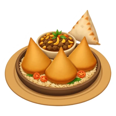 Uzbek cuisine humanless avatar in bright emoji-style illustration. Classic dishes like plov and samsa, warm golden and earthy tones, simple shapes, flat design, high contrast, friendly and appetizing. sticker