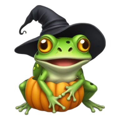Witch frog with pumpkin and Skeleton sticker