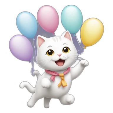 white-cat-Celebrating-balloons  sticker