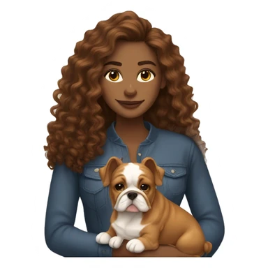 Woman with brown long curly hair with her golden yorkie and her English bulldog sticker