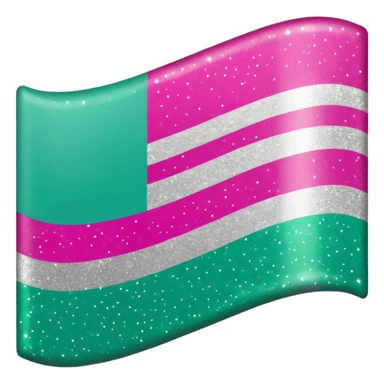a tricolor flag featuring horizontal stripes of hot pink, glitter silver, and jade green. sticker