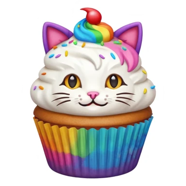 cute colorful cupcake with cat head, emoji style sticker