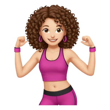 kıvırcık kahverengi saçlı ,beyaz tenli zumba hocası dans ediyor sticker