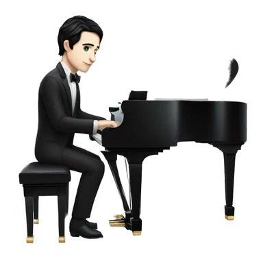 pale skin and black hair man playing grand piano sticker