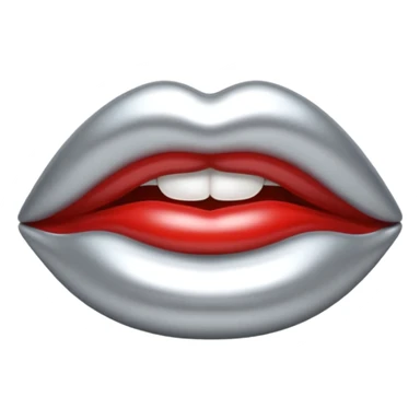 Chrome silver lips emoji, glossy metallic texture, iOS emoji style, smooth reflections, bold but minimal design, centered sticker