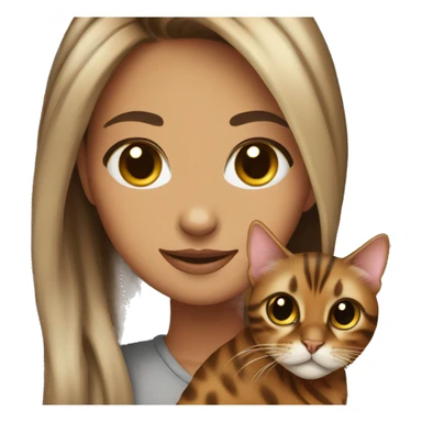 Beautiful woman long dark brown hair hug bengal cat sticker