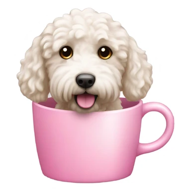 Pink cup with handle and white labradoodle  sticker