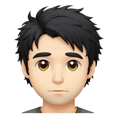 a man with black messy hair with one camera sticker