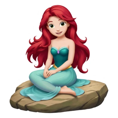 Princess Ariel emoji sitting on a rock, long flowing hair sticker