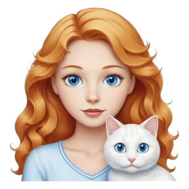 Long wavy strawberry blonde blue eyes woman with a white cat with blue eyes sticker