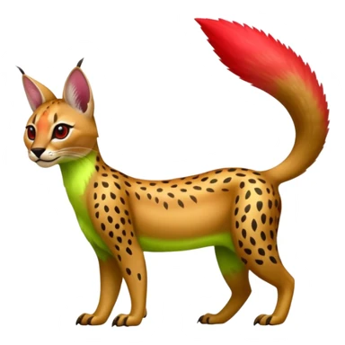 Colorful cute adorable tropical exotic fruity kiwi-green lemony rosy neon-red Caracal-Cheetah-Civet-Leopard-Trico-Sergal-Vernid-fusion-hybrid-animal-creature, full body, with tribal markings sticker