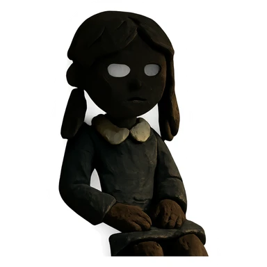 Girl in the shade, dark hair, dark school uniform, face in shadow, only outlines of eyes and mouth visible sticker