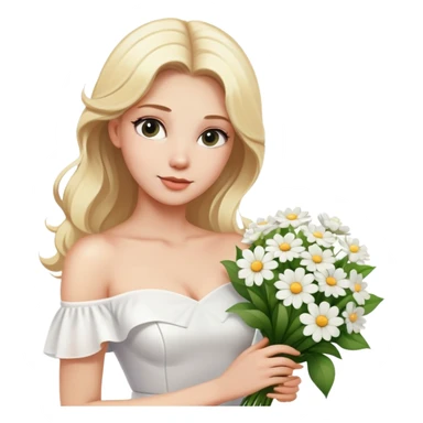 blonde woman in a white off-shoulder dress with a bouquet of white flowers sticker