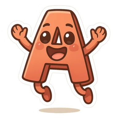 letter A jumping and laughing, cartoon style, big eyes, transparent background sticker