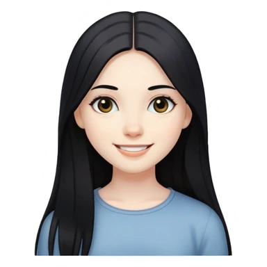 smiling girl with long straight black hair, pale skin, dark eyes sticker