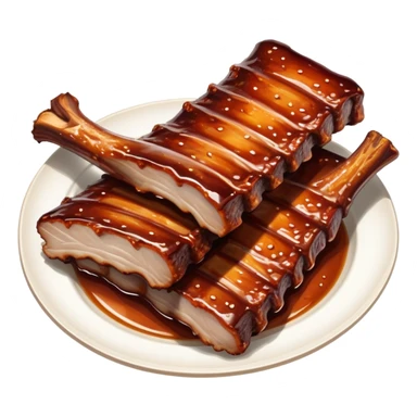 cinematic-realistic-barbeque-ribs-dish-emoji,-depicted-as-succulent,-slow-cooked-ribs-with-a-sticky-smoky-glaze-rendered-with-rich-textures-and-dynamic,-appetizing-lighting. baby back spare ribs sticker