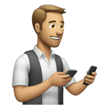 A man talks to his mobile phone sideways sticker