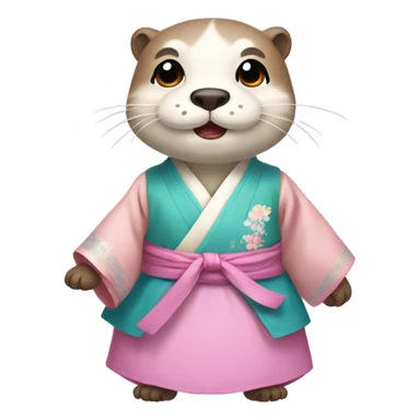 An otter face dressed in pastel-colored traditional Korean hanbok sticker
