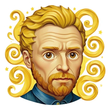 Cinematic Realistic Vincent van Gogh Pop Culture Emoji, featuring an expressive portrayal inspired by the legendary painter rendered with dynamic, swirling textures and artistic lighting. sticker