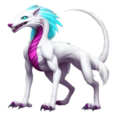 White badass elegant wil beautiful natural cute badass epic anthro modern albino sergal-vernid-creature with cyan mane and magenta eyes with cyan edgy stripes, full body sticker