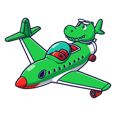 Green crocodile bomber plane dropping bombs sticker