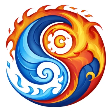 The fire and water emojis are in the form of the yin-yan symbol in front of a completely black background. sticker