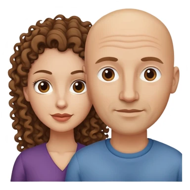 caucasian bald man and caucasian woman with long curly brown hair together sticker