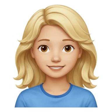 Happy blond girl with light weavy hair with a blue shirt but we can see only her face and neck and the top of the t shirt, no whole body sticker