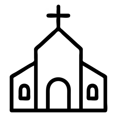outlined icon of a church with a cross on top, minimal lines, no fill sticker