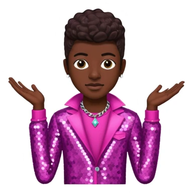 Lil Nas X with dark brown hair, dark pink sequin outfit sticker