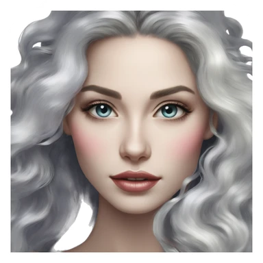 Regal pretty woman photograph defined cheekbones high cheekbones crown vintage with very long iridescent black and silver hair wavy long hair pearl crown iridescent sticker