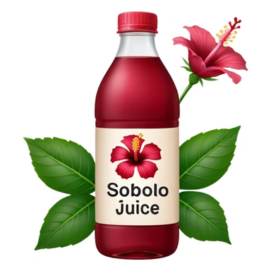 sobolo emoji (Ghanaian frink) in a plastic bottle and make the juice dark red  but a hibiscus on it and  write sobolo on it sticker