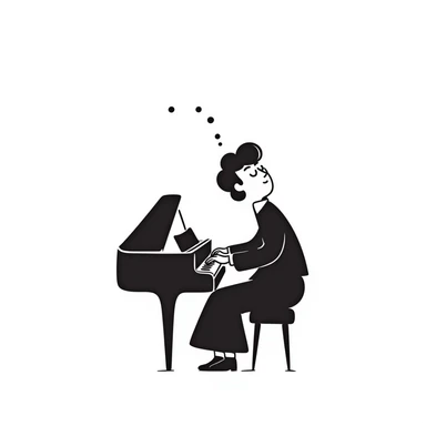 sad pianist looking up with a dreamy expression sticker