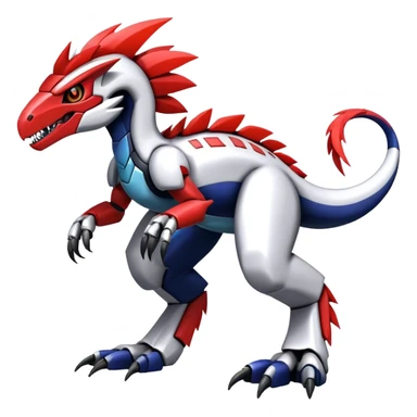 Furry feather-mane Cool Edgy Futuristic shiny colorful Digimon-Fakemon-Guilmon-Velociraptor-Mecha full body   sticker