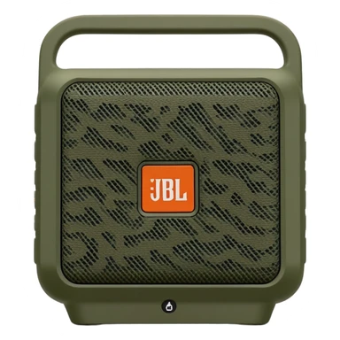 JBL Go 4 in woodland camouflage, simplified design, front view showing speaker grill, modern minimal approach, military style sticker