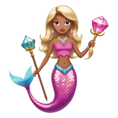 Brown skin blonde hair barbie mermaid with pink diamond tail and wand  sticker