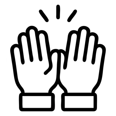 two hands meeting in a high five, playful, clean lines, simple bold black outlined style sticker