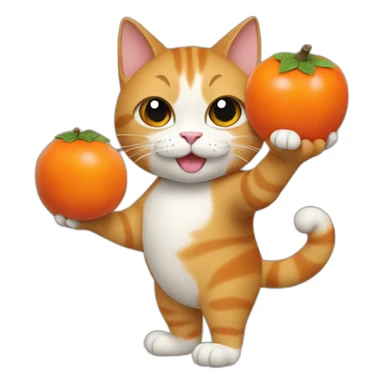 the cat holds a persimmon in its paws sticker