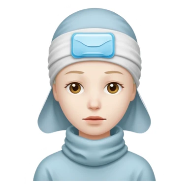 A person with headaches and a cold pack on the head sticker