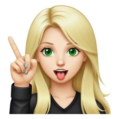 Realistic long blonde hair girl with green eyes with tongue out showing rock n roll fingers  sticker