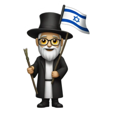 rabbin with Sidelocks holding israel flag sticker