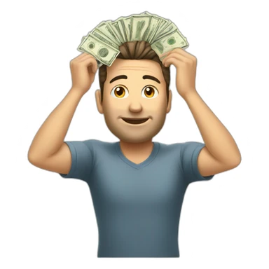 a man with some cash on head sticker