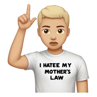 Guy wearing t shirt saying I hate my mothers law sticker