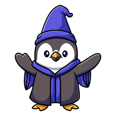 cute penguin wizard casting a spell sticker