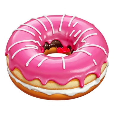 White icing running through a pink donuts hole spilling out onto a black couch to make a sticky mess sticker