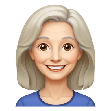 "- Nữ
- 65 tuổi
- Da trắng
- Tóc ngang vai, xoăn nhẹ
- Mặt cười tươi, vui vẻ, mắt màu đen sticker