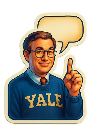 Профессор Йельского университета показываем указательный палец вверх, от головы отходить bubble speech sticker